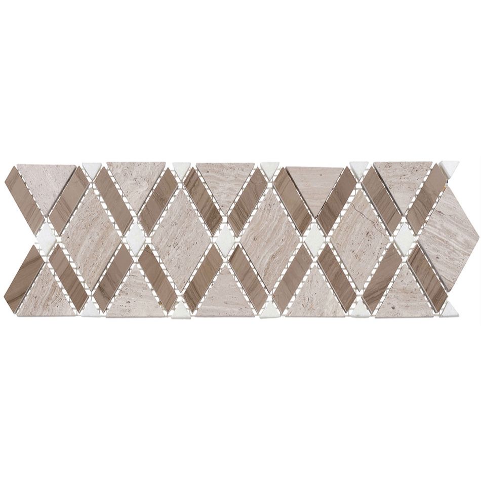 Bellagio - Diamond Collection Stone Mosaic - Listello - Wooden White and Athen Gray