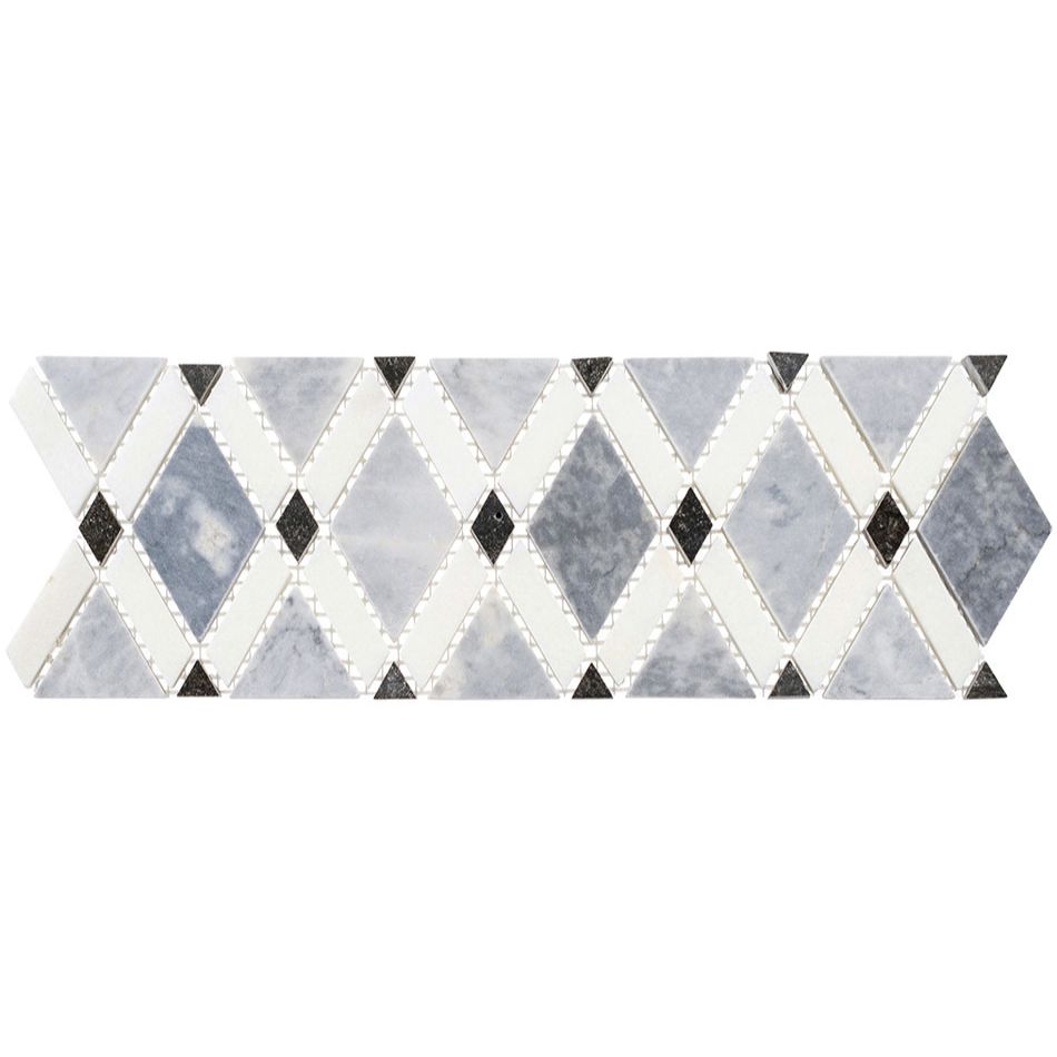 Bellagio - Diamond Collection Stone Mosaic - Listello - Mugworth and Thassos White