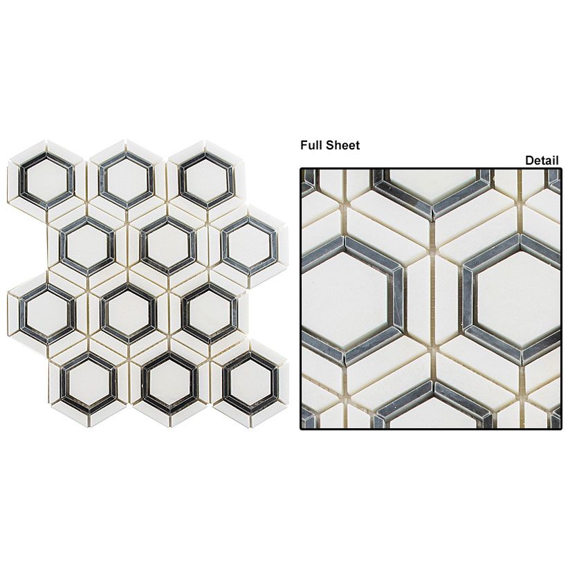 Bellagio - Sky Light Collection Stone Hex Mosaic -  White Celesta