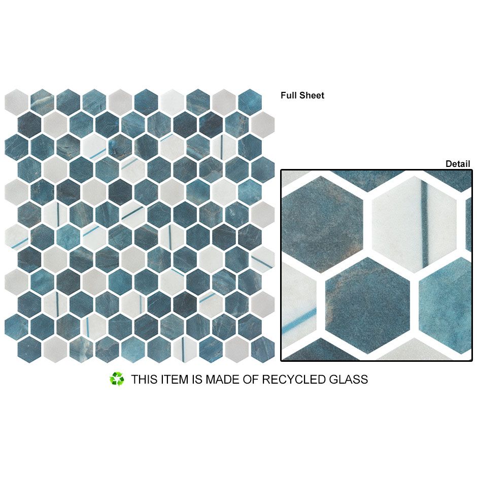 Bellagio - Aragon Hills Collection Glass Hex Mosaic - Qassle Blu