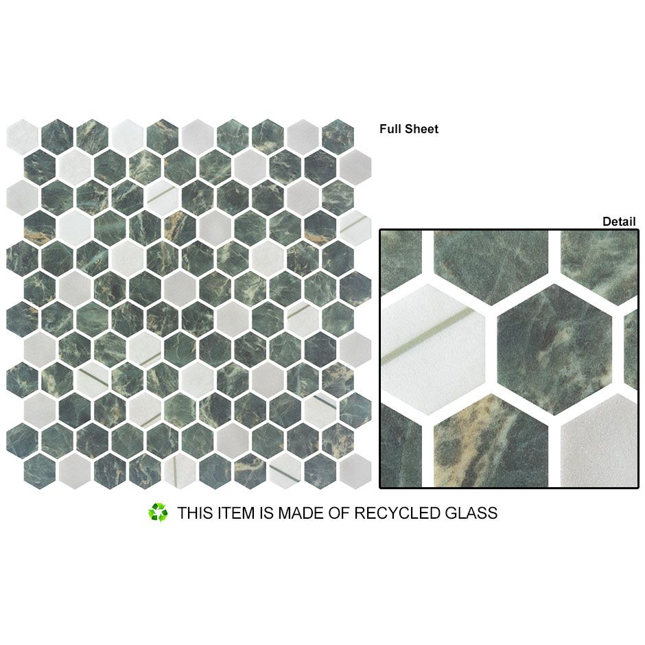 Bellagio - Aragon Hills Collection Glass Hex Mosaic - Lodge Clover