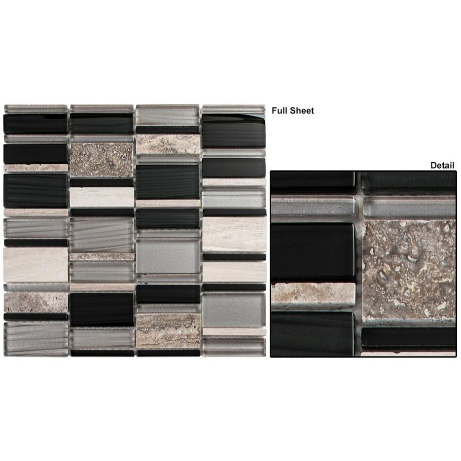 Bellagio - Corrugated Scape Collection Glass and Metal Mosaic - Ebony Cliff