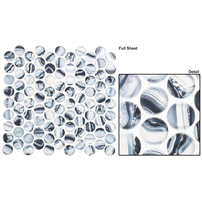 Bellagio - Spheres Collection - Glass Penny Round Mosaic - Blueberry